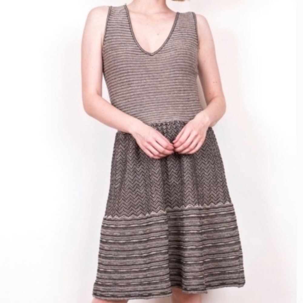 Anthropologie Knitted & Knotted Knit Dress Wool Silver Stripe Sweater Medium